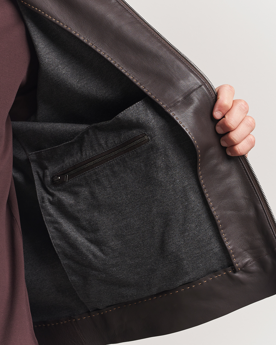 Homme | Manteaux Et Vestes | BOSS CAMEL | Maiverse Leather Jacket Dark Brown