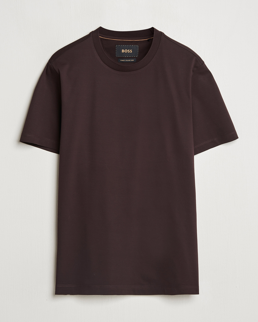Homme | T-shirts | BOSS CAMEL | Tesar Cotton Knitted T-Shirt Dark Brown