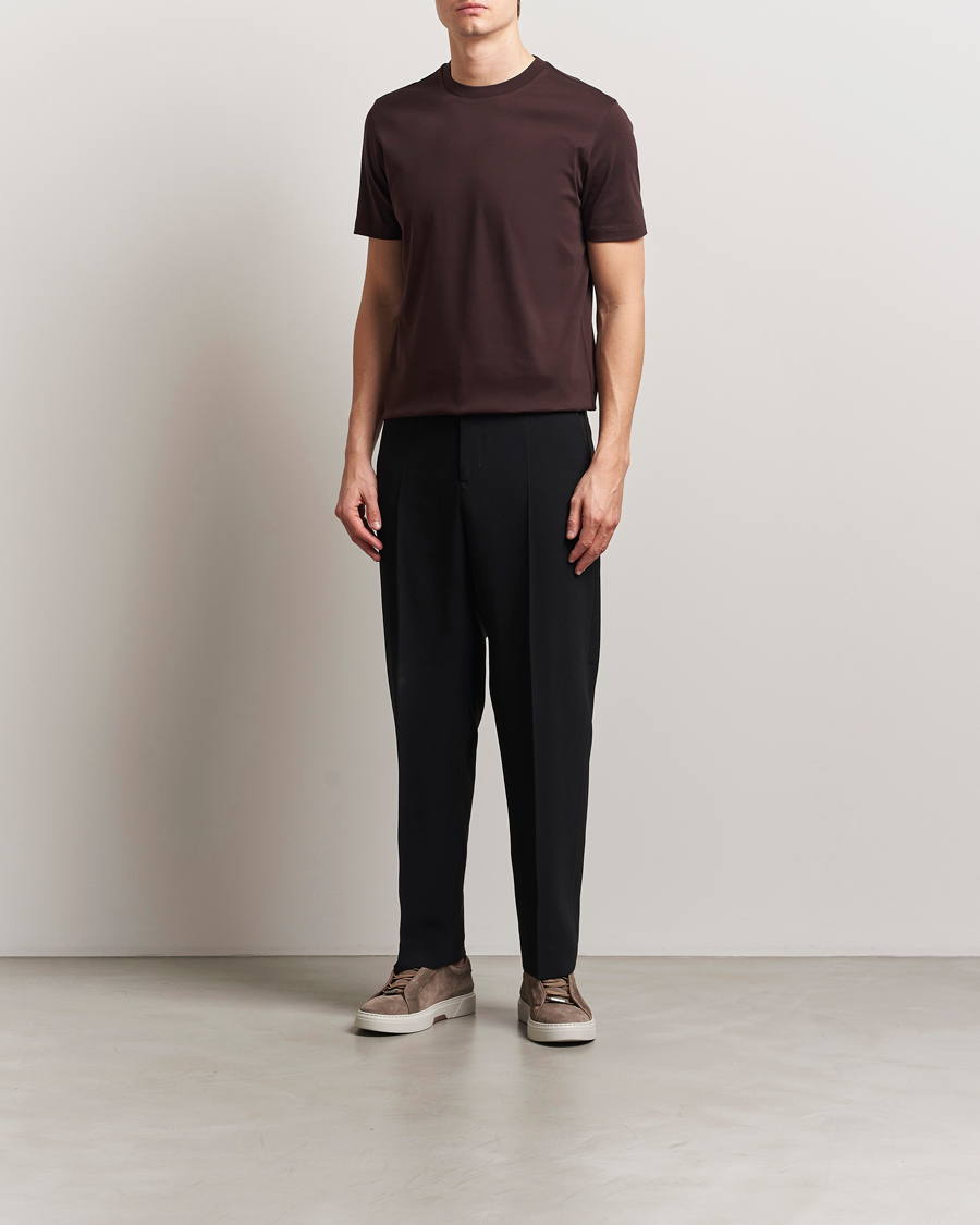 Homme | T-shirts | BOSS CAMEL | Tesar Cotton Knitted T-Shirt Dark Brown