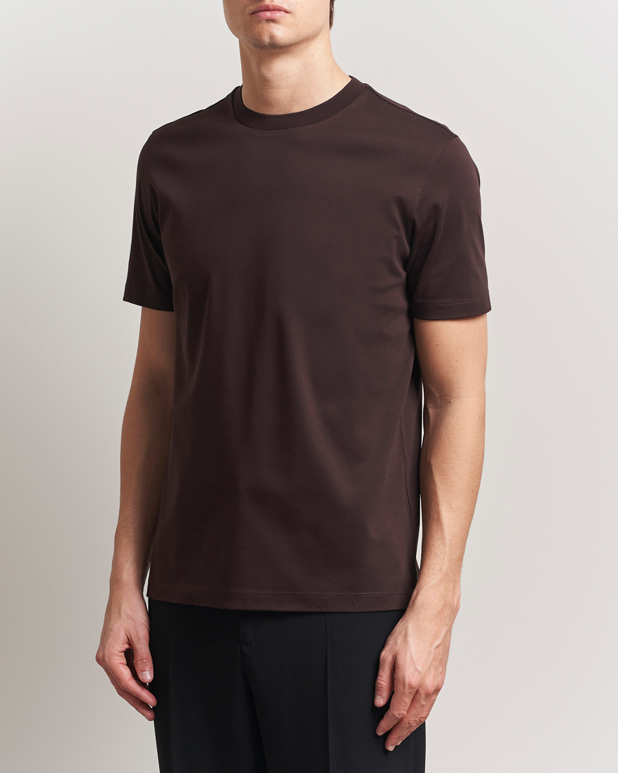 Homme | T-shirts | BOSS CAMEL | Tesar Cotton Knitted T-Shirt Dark Brown
