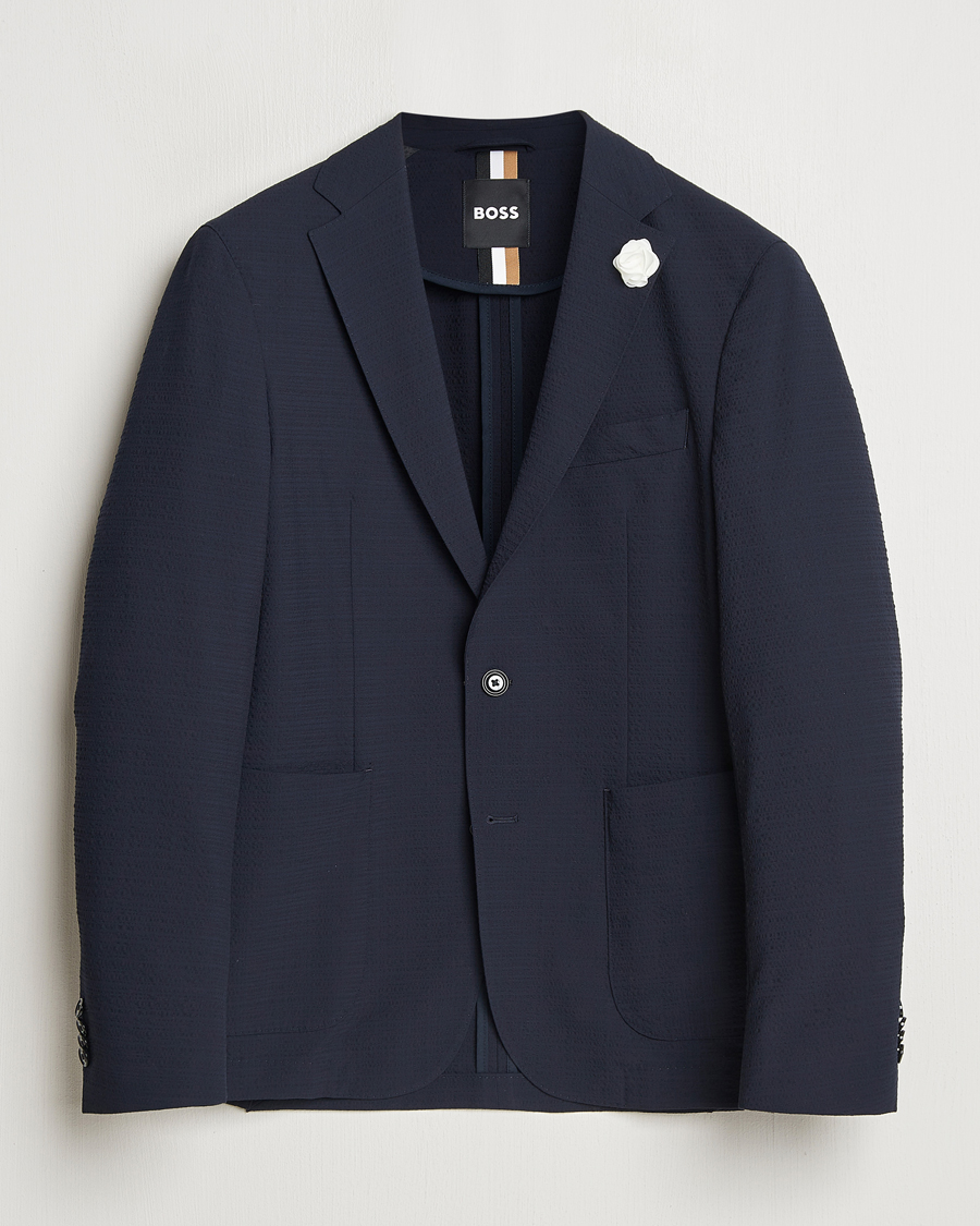 Homme | Blazers | BOSS BLACK | Hanry Seersucker Patch Pocket Blazer Dark Blue