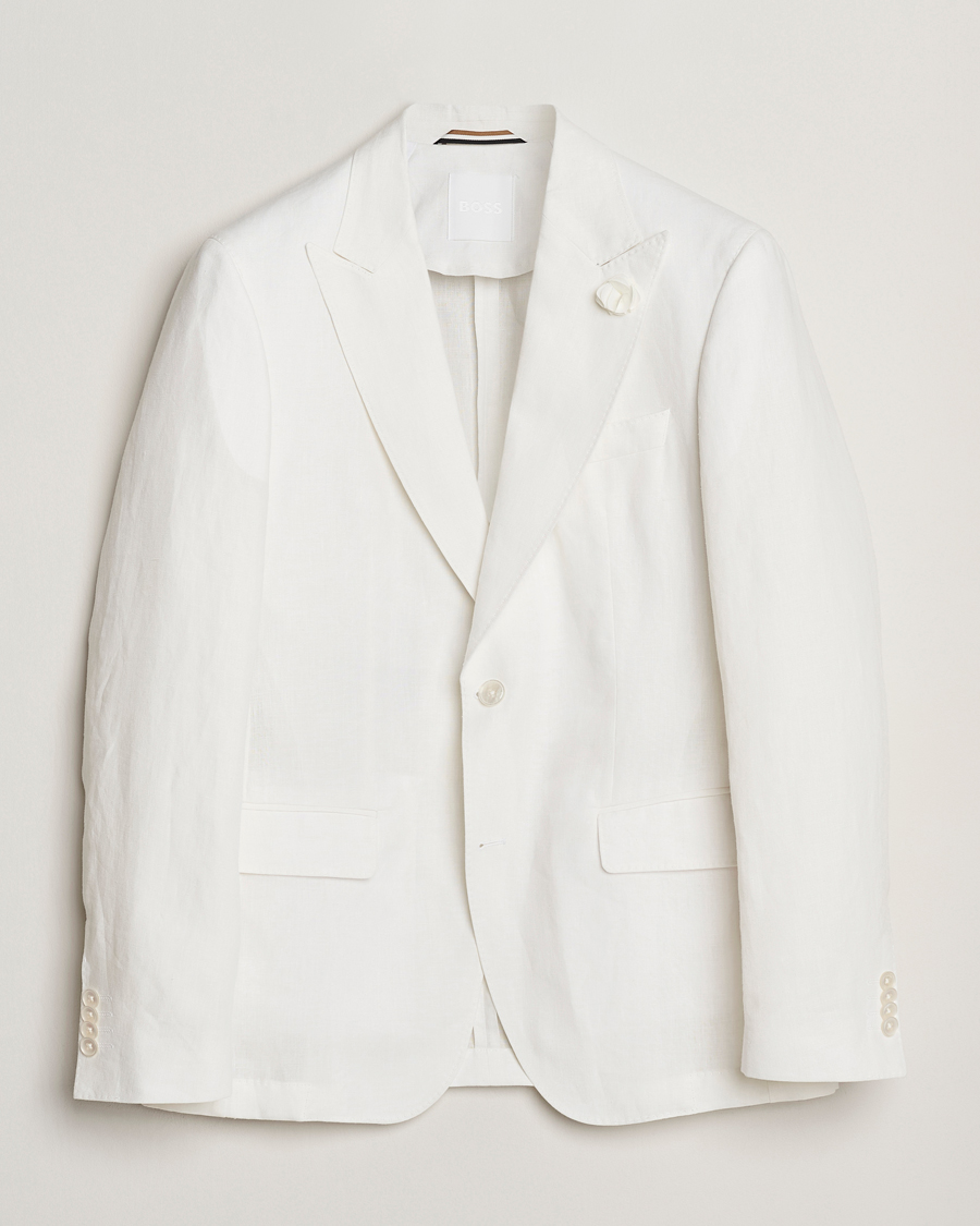 Homme | Blazers | BOSS BLACK | Huge Linen Peak Lapel Blazer White