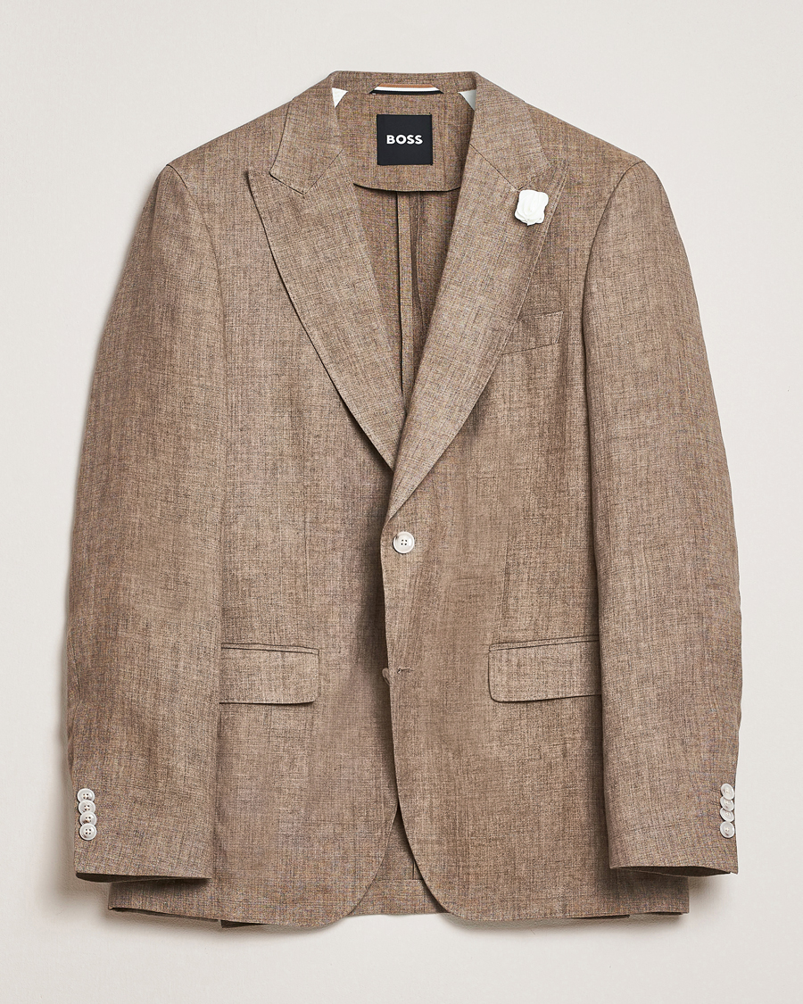 Homme | Blazers | BOSS BLACK | Huge Linen Peak Lapel Blazer Dark Brown
