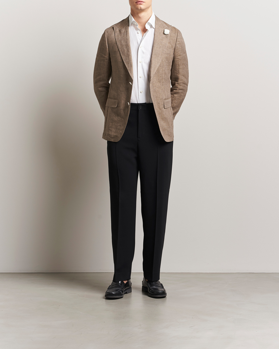 Homme | Blazers | BOSS BLACK | Huge Linen Peak Lapel Blazer Dark Brown