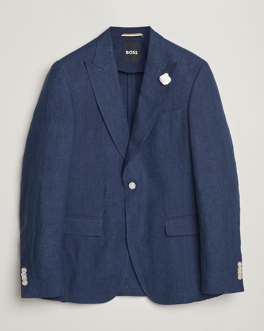 Homme | Blazers | BOSS BLACK | Huge Linen Peak Lapel Blazer Dark Blue