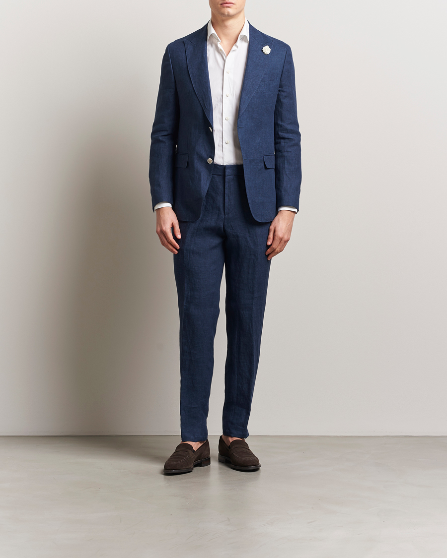Homme | Blazers | BOSS BLACK | Huge Linen Peak Lapel Blazer Dark Blue
