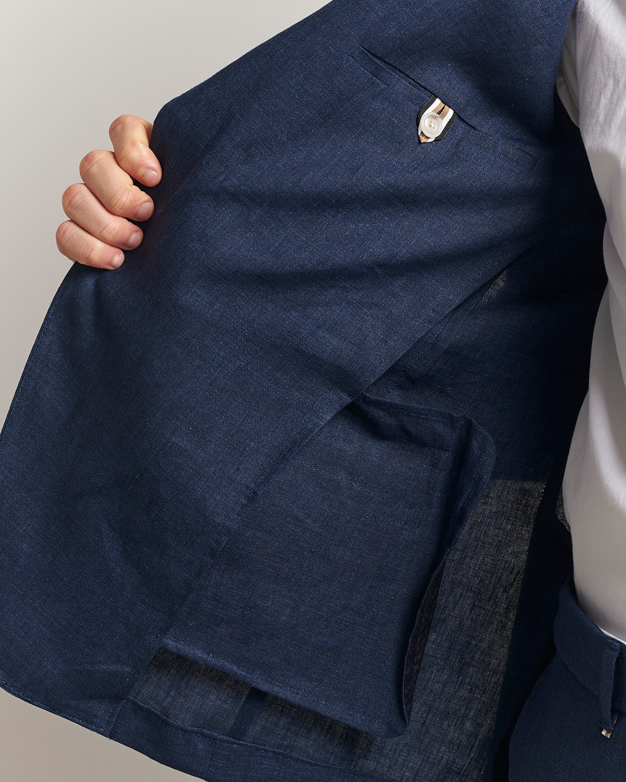 Homme | Blazers | BOSS BLACK | Huge Linen Peak Lapel Blazer Dark Blue