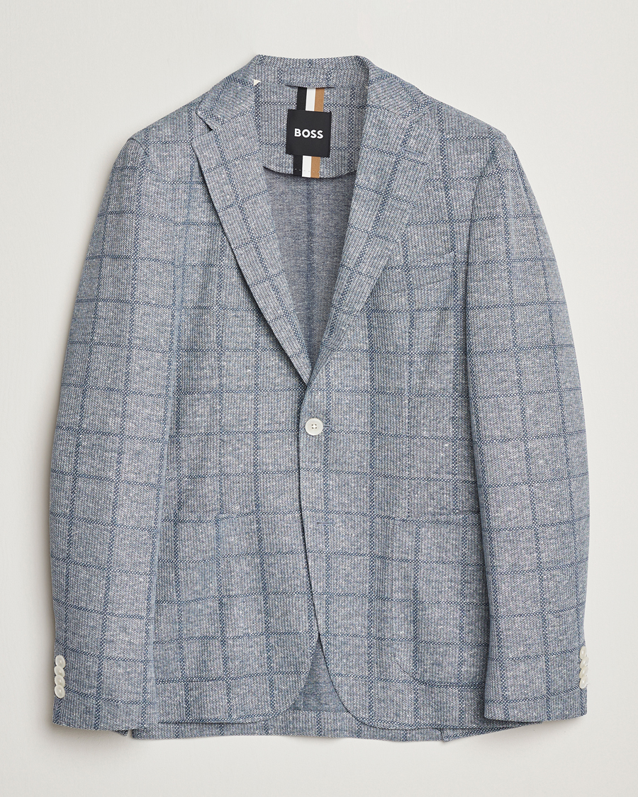 Homme | Blazers | BOSS BLACK | Hanry Checked Jersey Patch Pocket Blazer Light Blue
