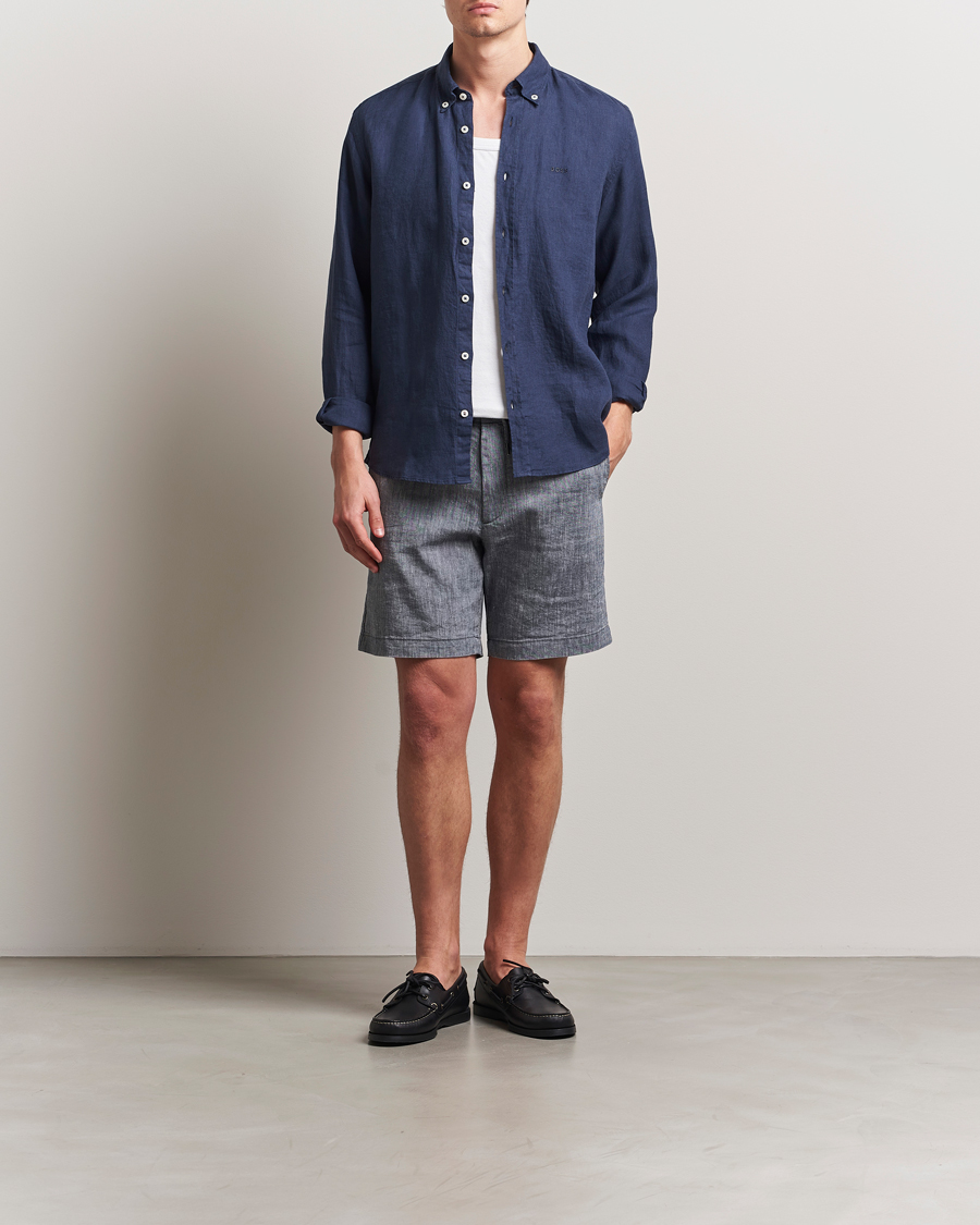 Homme | Shorts | BOSS BLACK | Kane Linen/Cotton Drawstring Shorts Dark Blue