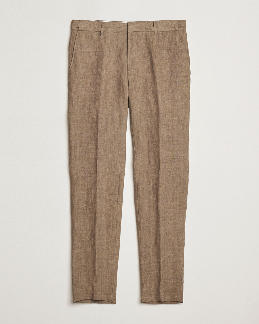 Homme | Pantalons | BOSS BLACK | Genius Pleated Linen Trousers Dark Brown