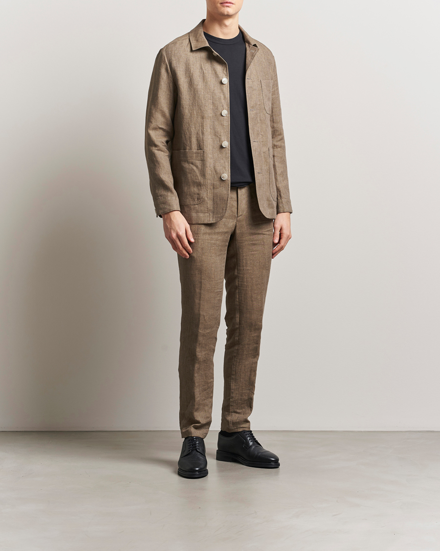 Homme | Pantalons | BOSS BLACK | Genius Pleated Linen Trousers Dark Brown