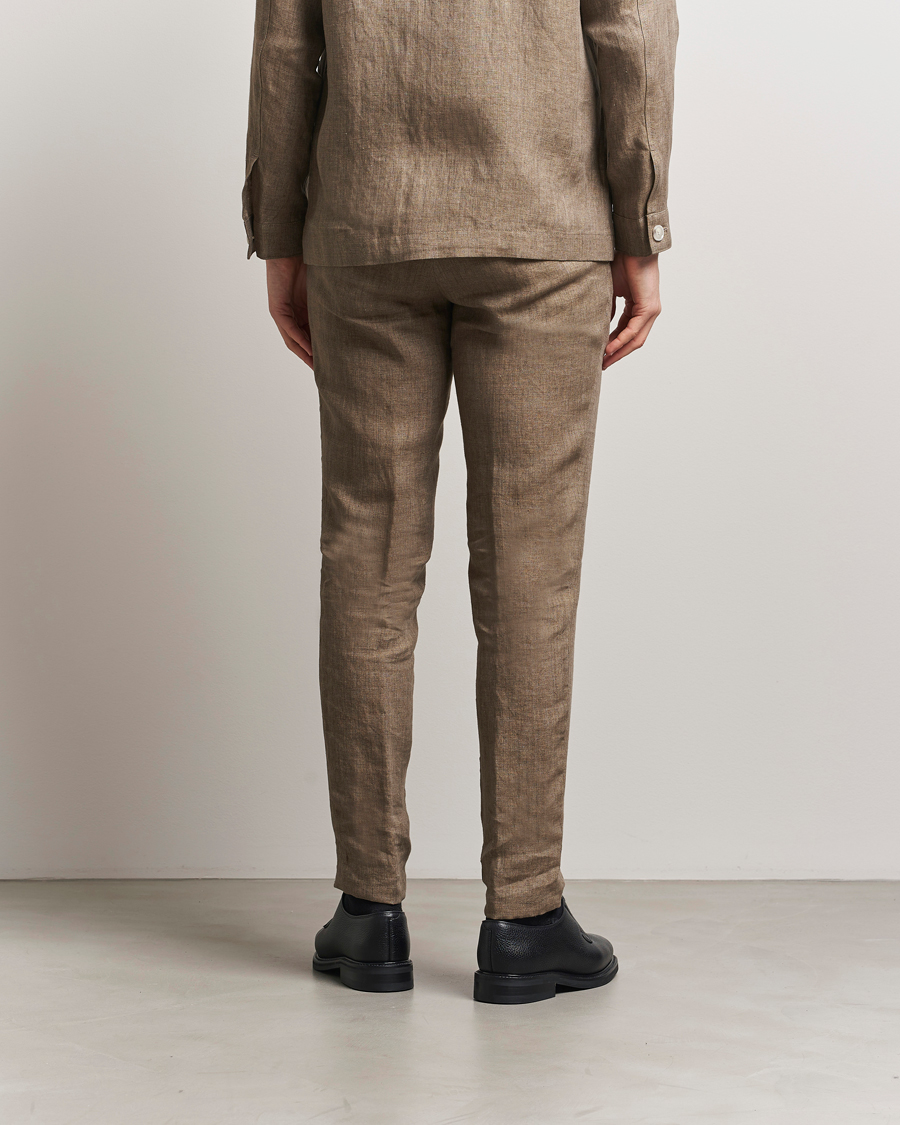 Homme | Pantalons | BOSS BLACK | Genius Pleated Linen Trousers Dark Brown