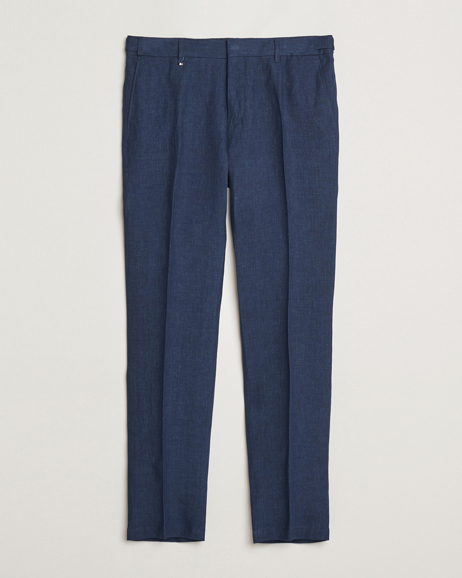 Homme | Pantalons | BOSS BLACK | Genius Pleated Linen Trousers Dark Blue