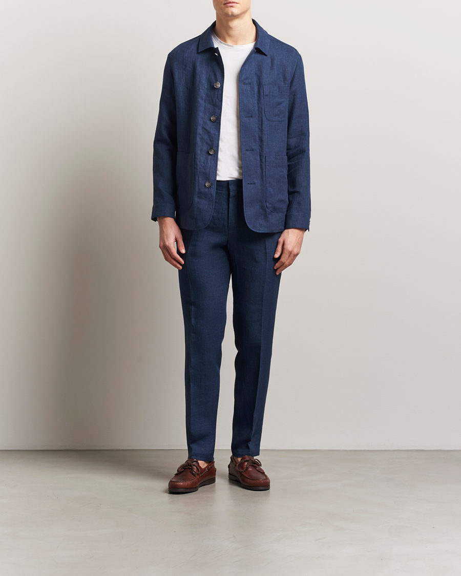 Homme | Pantalons | BOSS BLACK | Genius Pleated Linen Trousers Dark Blue