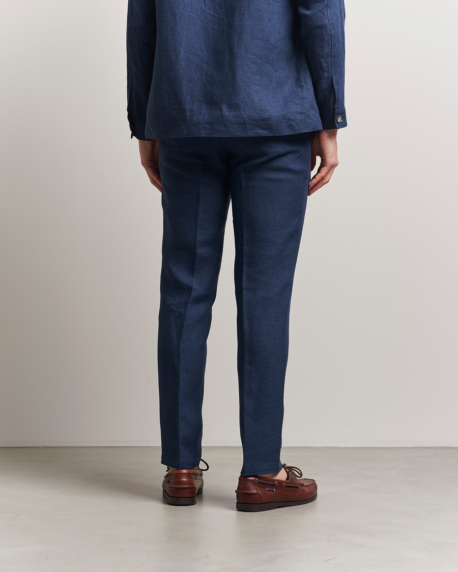 Homme | Pantalons | BOSS BLACK | Genius Pleated Linen Trousers Dark Blue