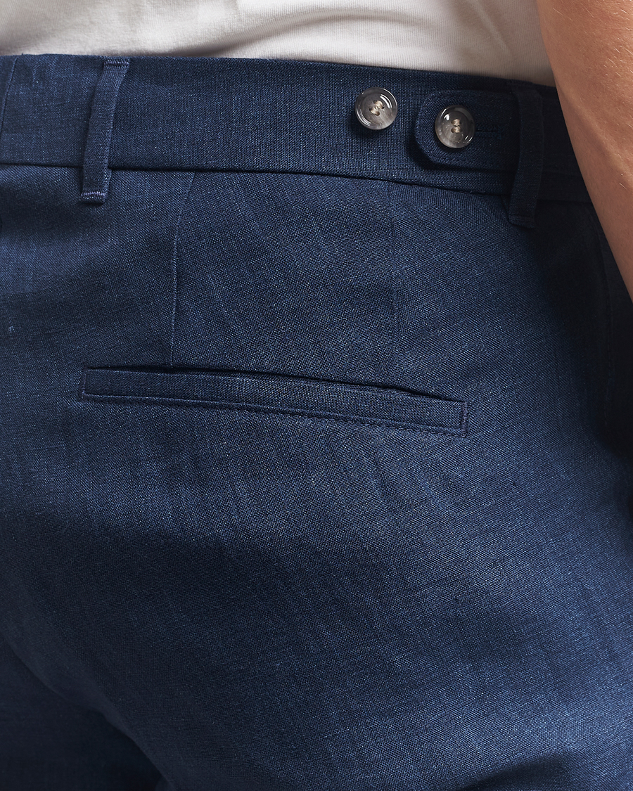 Homme | Pantalons | BOSS BLACK | Genius Pleated Linen Trousers Dark Blue