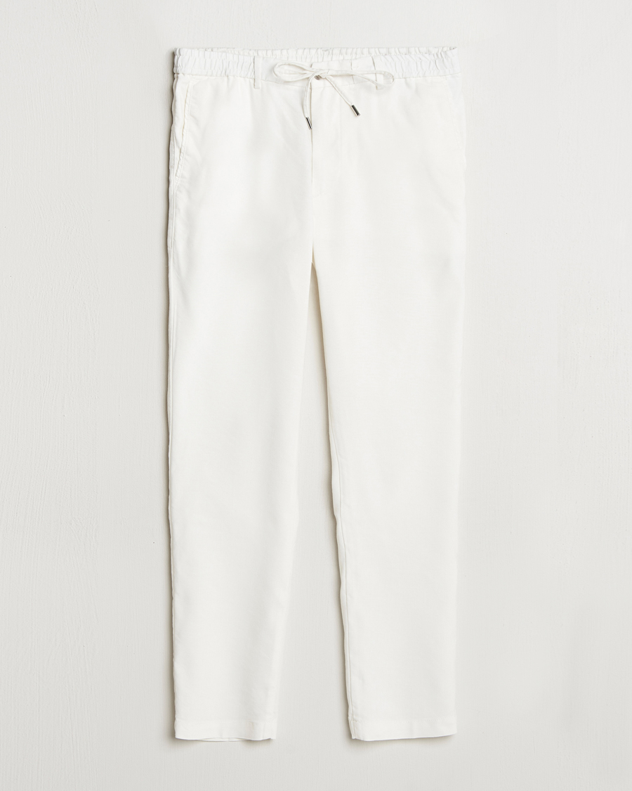 Homme | Pantalons | BOSS BLACK | Kane Linen Blend Drawstring Trousers White