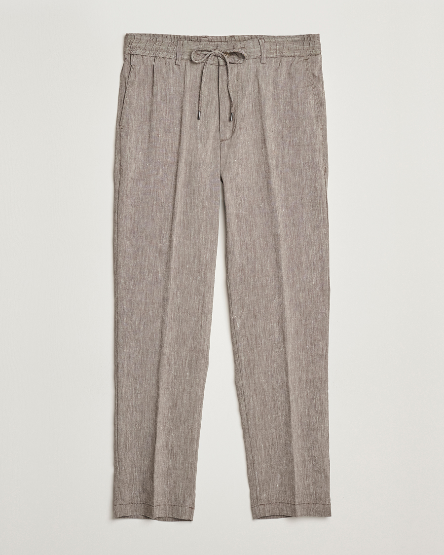 Homme | Pantalons | BOSS BLACK | Kane Linen Blend Drawstring Trousers Dark Brown