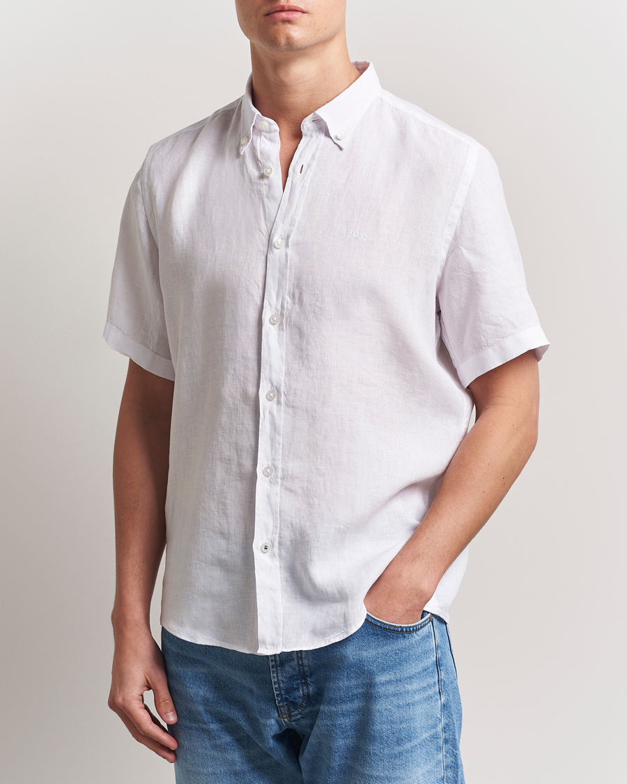 Homme | Chemises | BOSS BLACK | Liam Linen Short Sleeve Shirt White