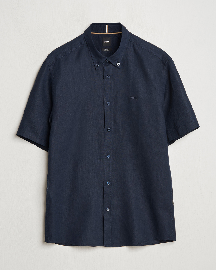 Homme | Chemises | BOSS BLACK | Liam Linen Short Sleeve Shirt Dark Blue