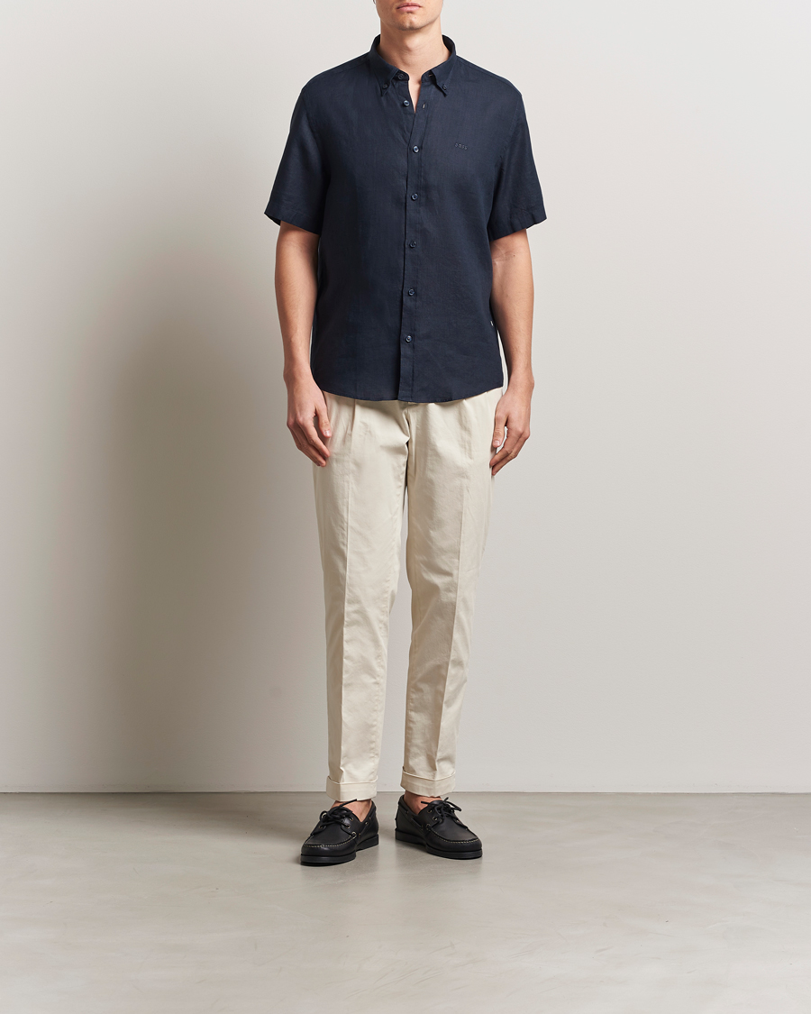 Homme | Chemises | BOSS BLACK | Liam Linen Short Sleeve Shirt Dark Blue