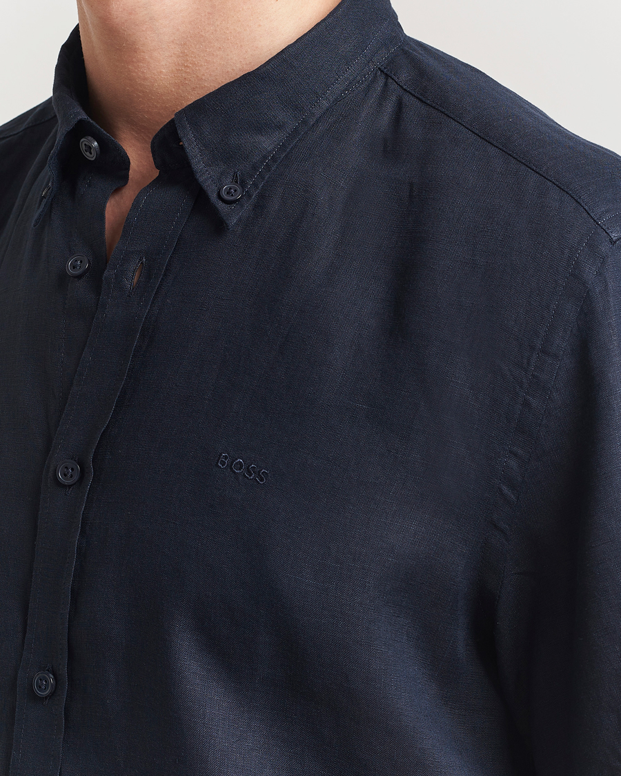Homme | Chemises | BOSS BLACK | Liam Linen Short Sleeve Shirt Dark Blue