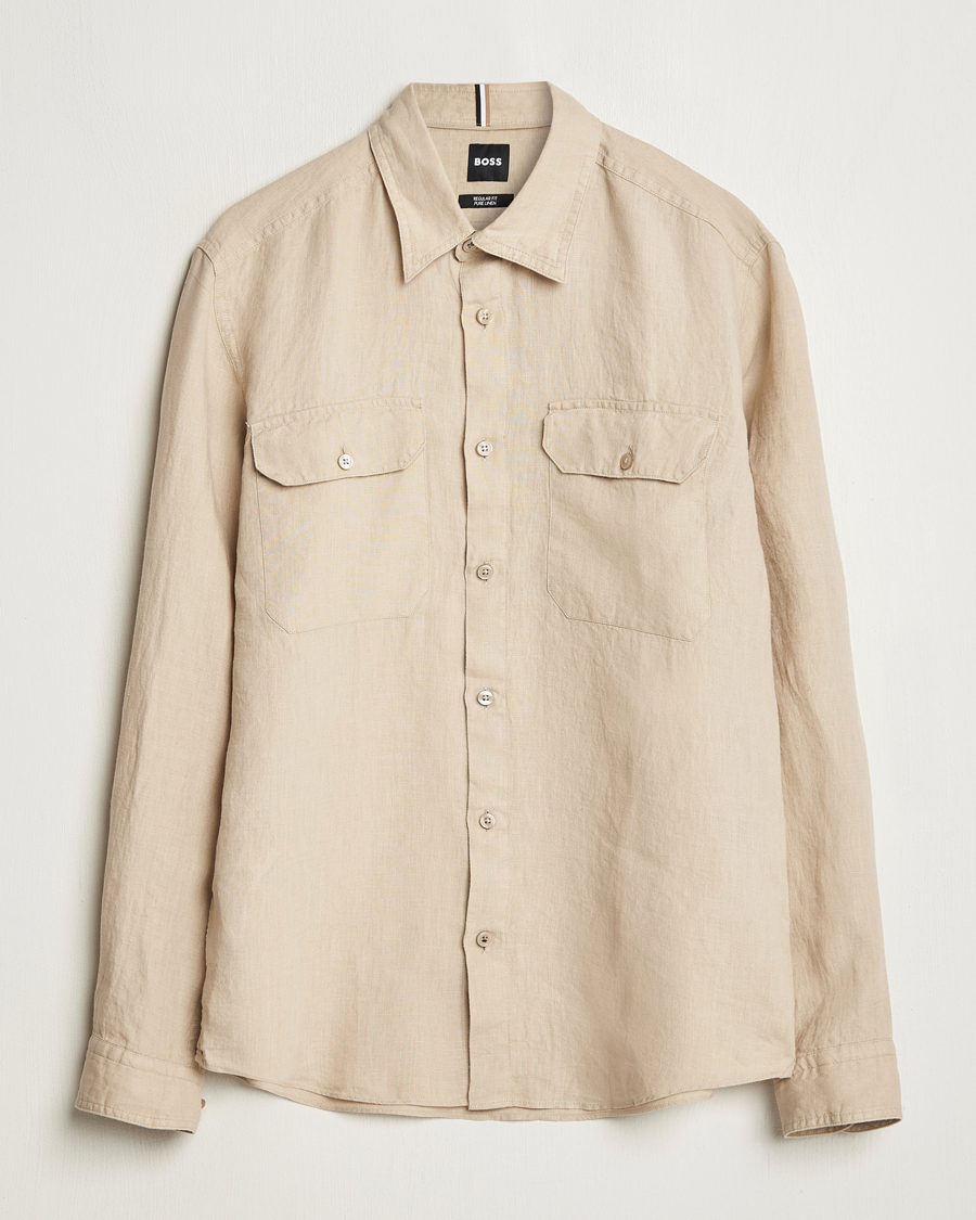 Homme | Chemises | BOSS BLACK | Liam Linen Pocket Overshirt Light Beige