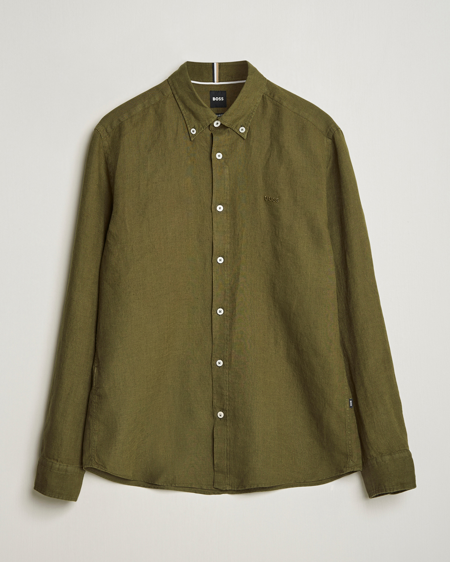 Homme | Chemises | BOSS BLACK | Liam Linen Shirt Dark Green