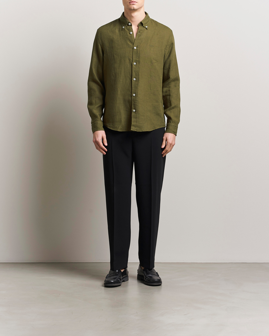 Homme | Chemises | BOSS BLACK | Liam Linen Shirt Dark Green