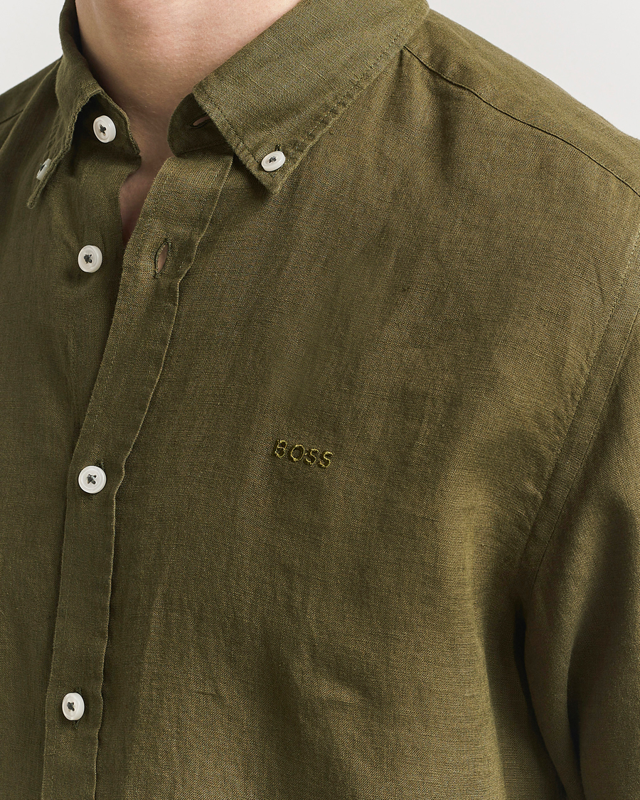 Homme | Chemises | BOSS BLACK | Liam Linen Shirt Dark Green