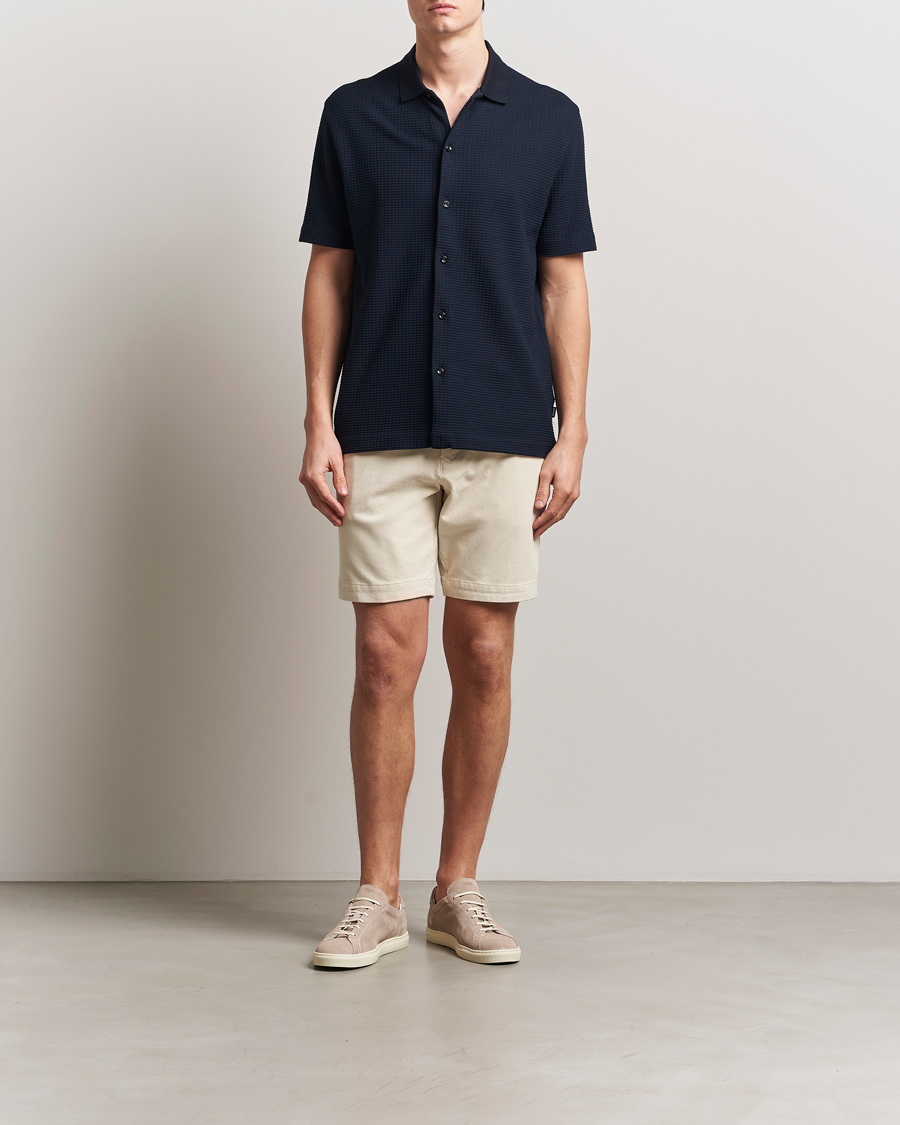 Homme | Chemises | BOSS BLACK | Palladio Knitted Short Sleeve Shirt Dark Blue