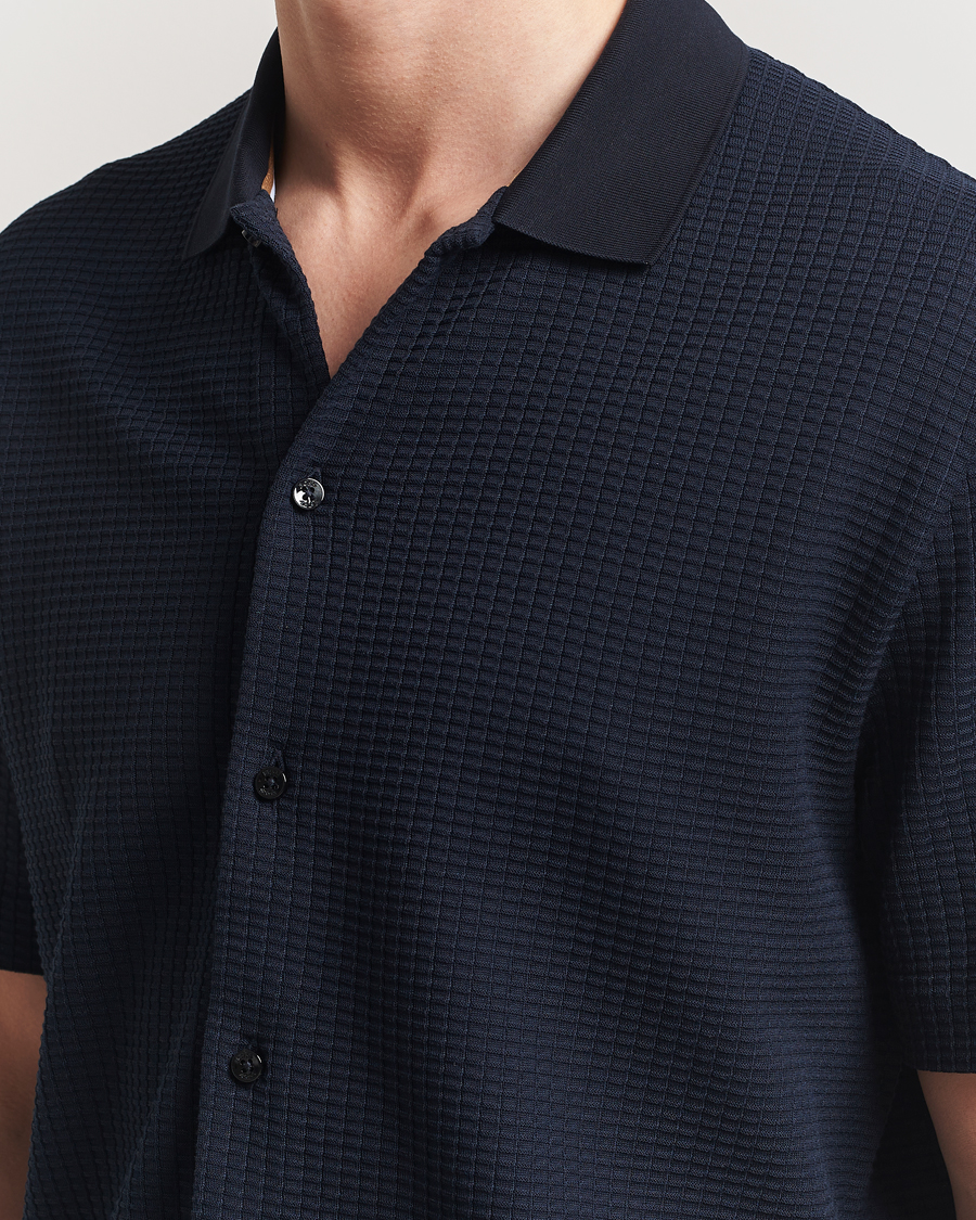 Homme | Chemises | BOSS BLACK | Palladio Knitted Short Sleeve Shirt Dark Blue