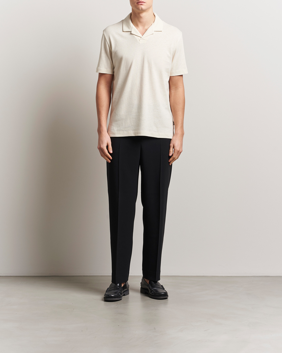 Homme | Polos | BOSS BLACK | Ponti Cotton/Linen Open Collar Polo Open White