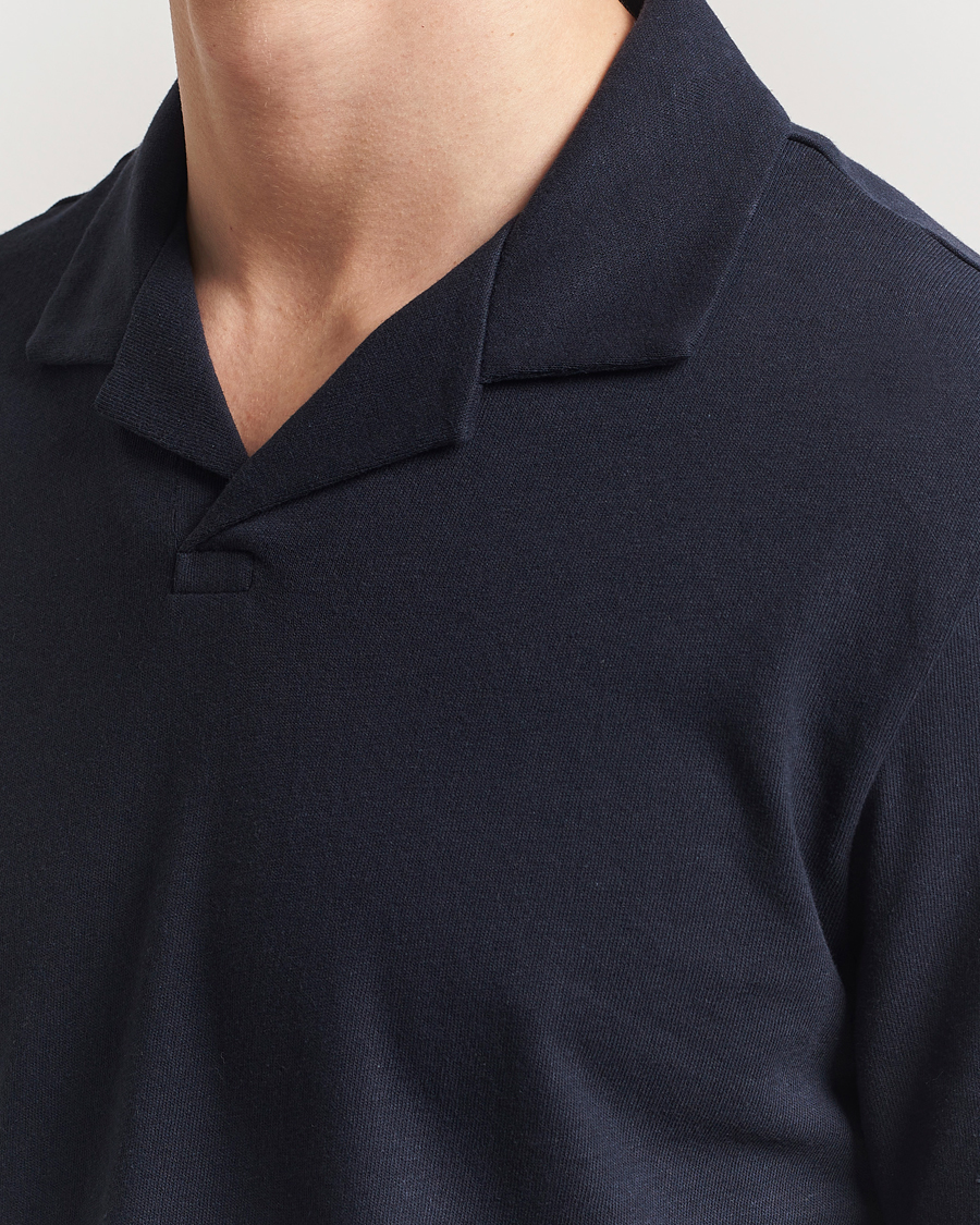 Homme | Polos | BOSS BLACK | Ponti Cotton/Linen Open Collar Polo Dark Blue