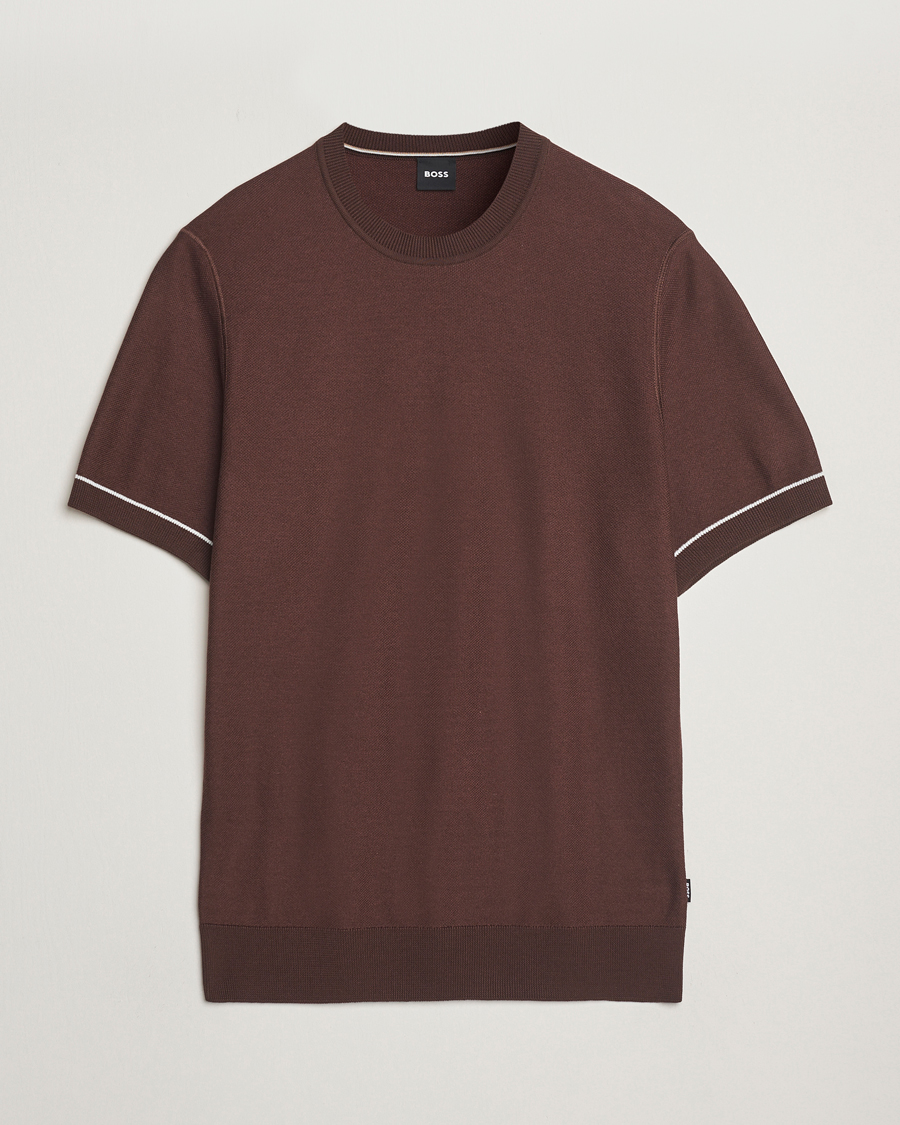Homme | T-shirts | BOSS BLACK | Jianfranco Cotton/Viscose Knitted T-Shirt Dark Brown