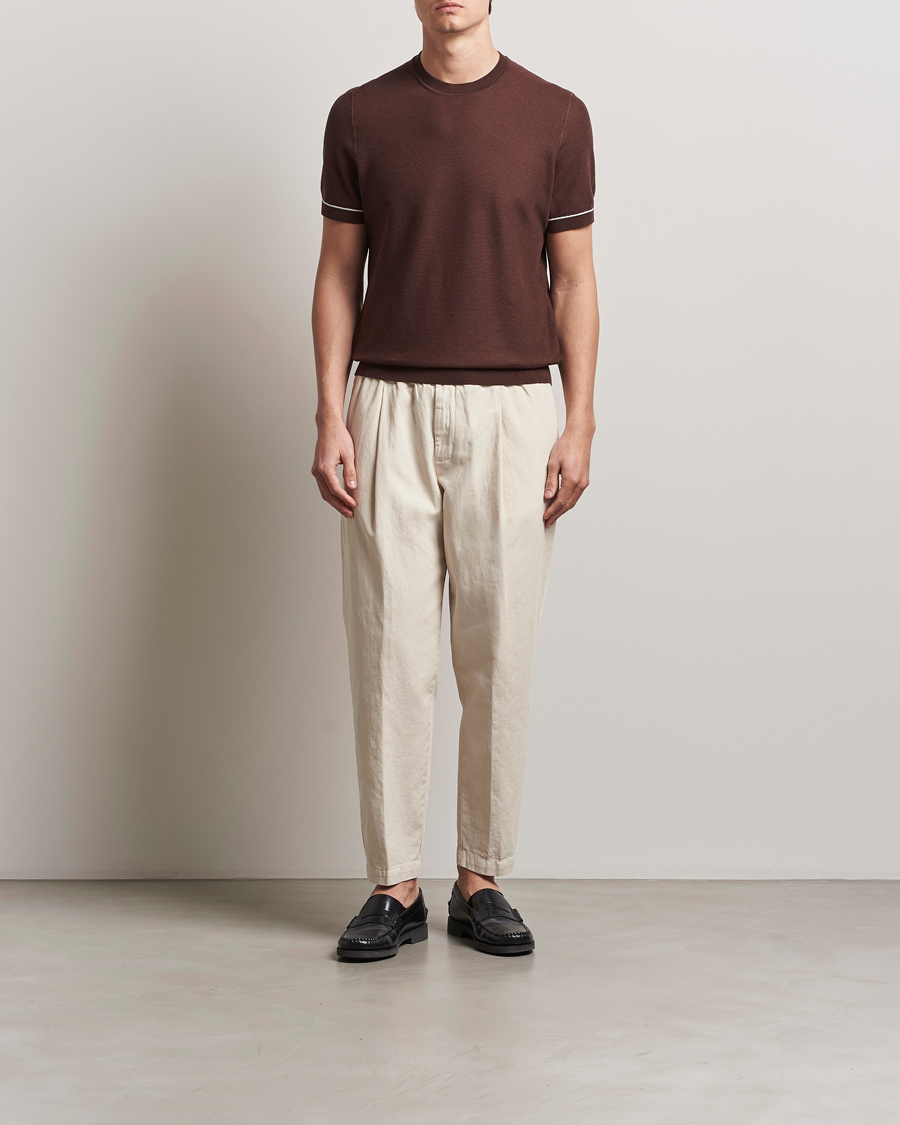 Homme | T-shirts | BOSS BLACK | Jianfranco Cotton/Viscose Knitted T-Shirt Dark Brown