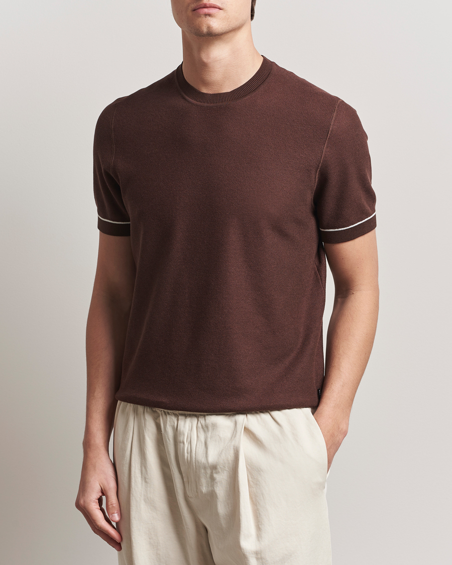 Homme | T-shirts | BOSS BLACK | Jianfranco Cotton/Viscose Knitted T-Shirt Dark Brown