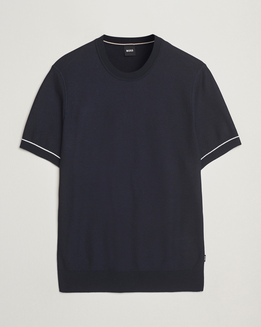 Homme | T-shirts | BOSS BLACK | Jianfranco Cotton/Viscose Knitted T-Shirt Dark Blue