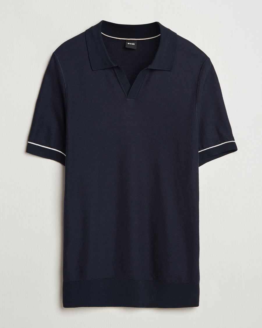 Homme | Polos | BOSS BLACK | Jianluca Cotton/Lyocell Knitted Polo Dark Blue