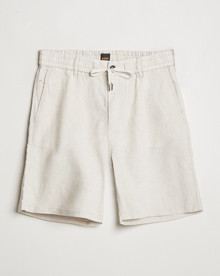 Homme | Shorts | BOSS ORANGE | Tapered Linen Chino Drawstring Shorts Light Beige