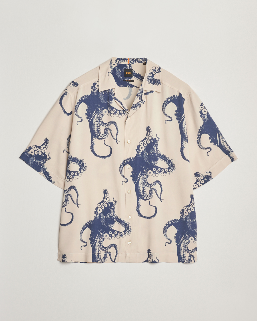 Homme | Chemises | BOSS ORANGE | Lapisy Printed Short Sleeve Shirt Light Beige