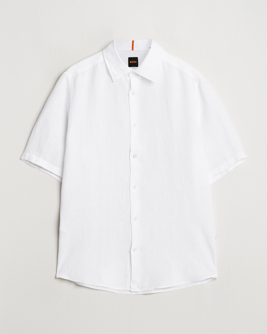 Homme | Chemises | BOSS ORANGE | Rash Linen Short Sleeve Shirt White