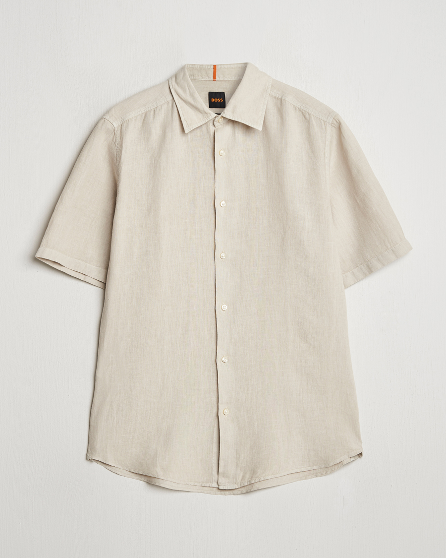 Homme | Chemises | BOSS ORANGE | Rash Linen Short Sleeve Shirt Light Beige