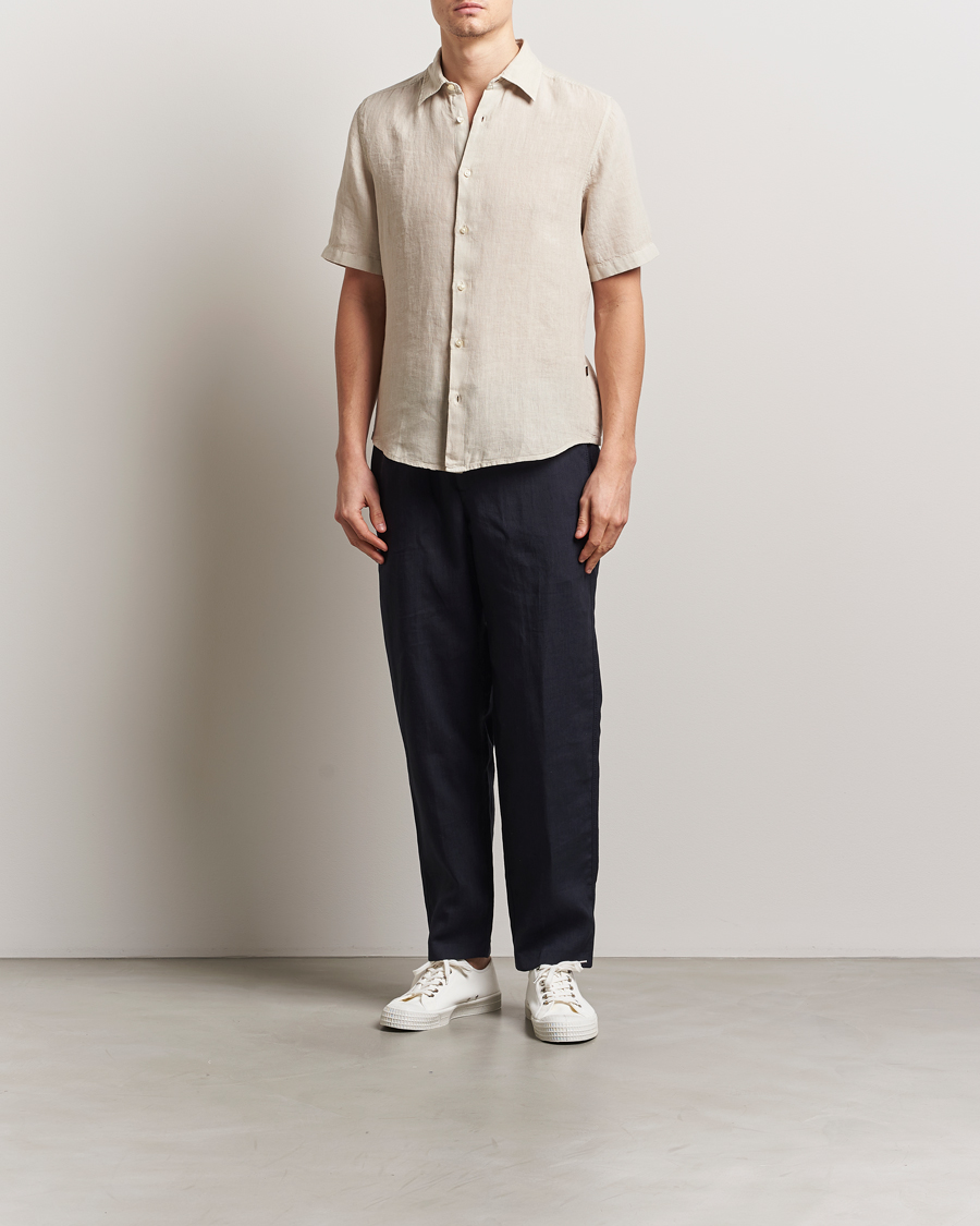 Homme | Chemises | BOSS ORANGE | Rash Linen Short Sleeve Shirt Light Beige