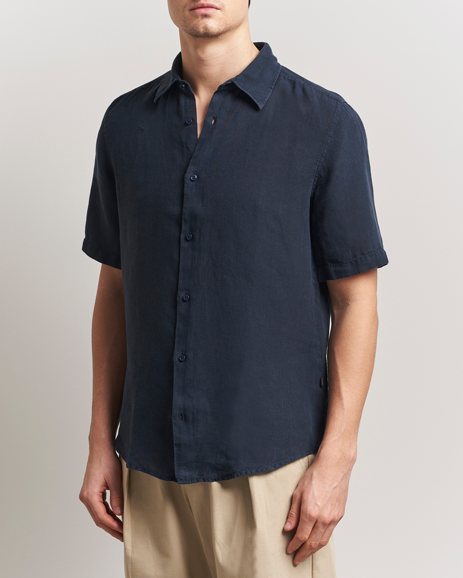 Homme | Chemises | BOSS ORANGE | Rash Linen Short Sleeve Shirt Dark Blue