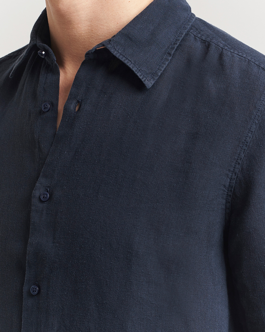 Homme | Chemises | BOSS ORANGE | Rash Linen Short Sleeve Shirt Dark Blue