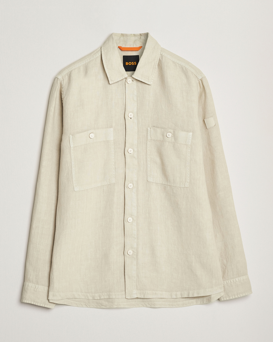 Homme | Chemises | BOSS ORANGE | Locky Linen Overshirt Light Beige