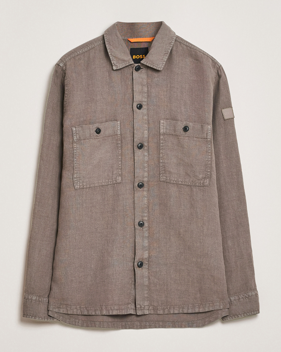 Homme | Chemises | BOSS ORANGE | Locky Linen Overshirt Open Beige