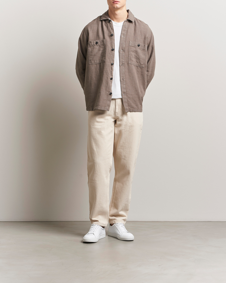 Homme | Chemises | BOSS ORANGE | Locky Linen Overshirt Open Beige