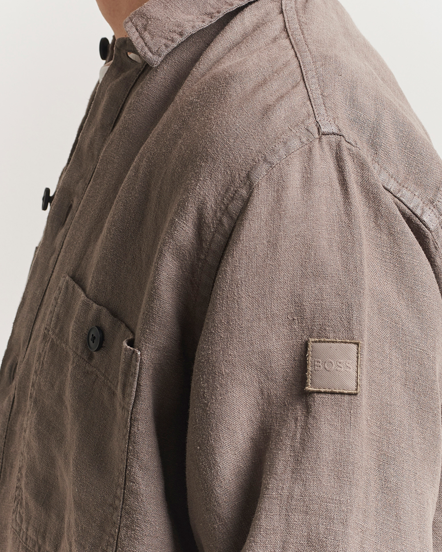 Homme | Chemises | BOSS ORANGE | Locky Linen Overshirt Open Beige